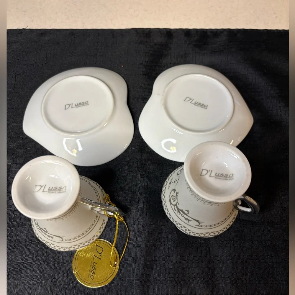 D'Lusso Elegant White and Silver Tea Cup Set - Picture 7 of 8
